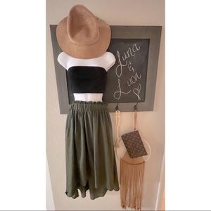 Army green, boho, midi skirt